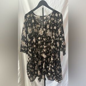 Spell Black Sheer Dress with Cream Floral